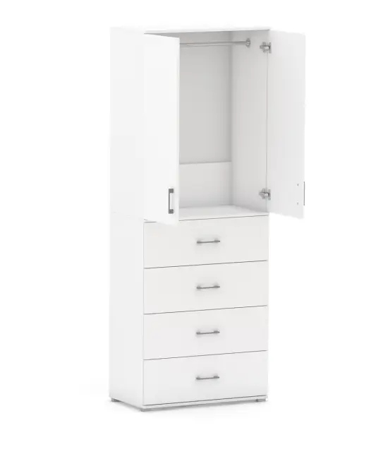 Szafa na ubrania z drążkiem Pola 215 - 4 szuflady 60 / 70 / 80 cm BIALA